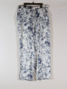 Tahari Women's Cloud Blue White Floral Satin Pajama Pants NWT